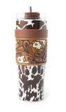 Myra Bag - Wide Wyoming Tumbler in Brown and White - Travel Mug - Bronco Western Supply Co.