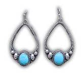 Lasso Teardrop Earring - Silver - Western Jewelry - Faux Turquoise - Bronco Western Supply Co.