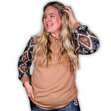 Eldra Aztec Print Lightweight Hoodie - Tan - Western Wear - Aztec Hoodie - Bronco Western Supply Co.