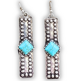 Celine Dangle Bar Earrings - Silver/Turquoise