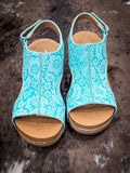 Isabella Tooled Wedges in Turquoise by Very G - Women's Shoe - Very G - Bronco Western Supply Co.