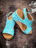 Isabella Tooled Wedges in Turquoise by Very G - Women's Shoe - Very G - Bronco Western Supply Co.