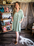 Isla Ruffle Shirt Dress - Sage - Women - Bronco Western Supply Co. - Bronco Western Supply Co.