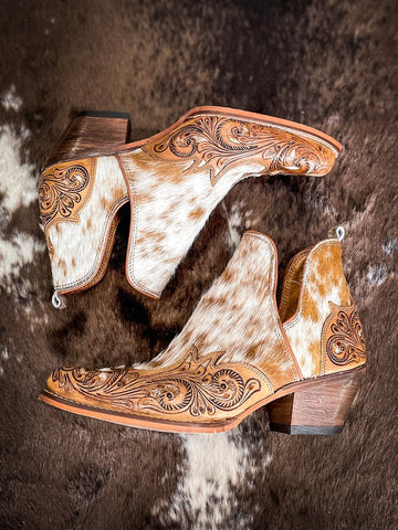 Myra Bag - Horse Jane - Hand Tooled & Hair On Bootie - Women's Shoes - Bronco Western Supply Co.