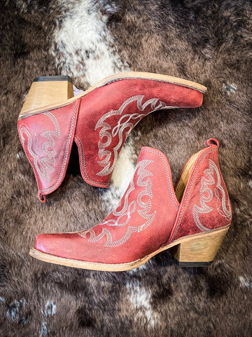 Myra Bag - Maisie Stitched Leather Booties in Red - Women's Shoes - Myra Bag - Bronco Western Supply Co.