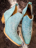 Myra Bag - Maisie Stitched Leather Booties in Turquoise - Women's Shoes - Myra Bag - Bronco Western Supply Co.