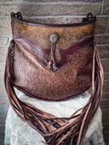 Myra Bag - Sculpted Brown Embossed Hairon Bag With Fringe - Purses & Wallets - Myra Bag - Bronco Western Supply Co.