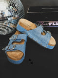 Platinum Buckles Platform Wedge Sandals in Denim - Women's Shoes - 2 Fly Co. (BWS) - Bronco Western Supply Co.