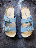 Platinum Buckles Platform Wedge Sandals in Denim - Women's Shoes - 2 Fly Co. (BWS) - Bronco Western Supply Co.