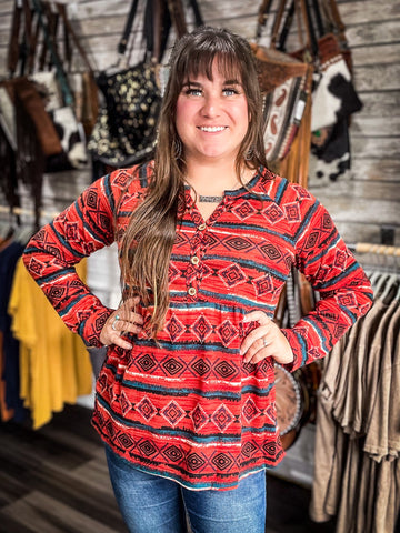 Senorita Aztec Print Babydoll Top - Apparel - Bronco Western Supply Co. - Bronco Western Supply Co.