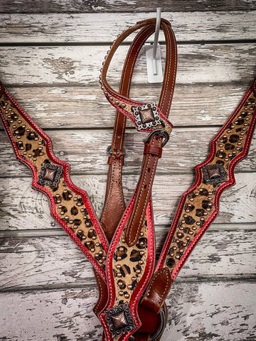 Silver Royal Hair - On Leopard Headstall and Breast Collar Set - Breast Collars - Tough 1 - Bronco Western Supply Co.