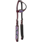 Silver Royal Purple and Blue Sunflower Ear Headstall - Headstalls & Accessories - Tough 1 - Bronco Western Supply Co.