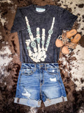 Skeleton Rock Hand Sign Tee - Vintage Black - Apparel - Bronco Western Supply Co. - Bronco Western Supply Co.