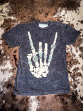 Skeleton Rock Hand Sign Tee - Vintage Black - Apparel - Bronco Western Supply Co. - Bronco Western Supply Co.