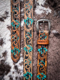 "Sundown" Tan/Rust Aztec Filigree Embossed Hooey Belt - Apparel - Hooey - Bronco Western Supply Co.