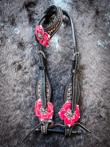 Tough1 3D Zinnia Flower One Ear Headstall - Headstalls & Accessories - Tough 1 - Bronco Western Supply Co.