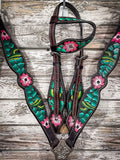 Tough1 Pink Cactus Single Ear Headstall - Headstalls & Accessories - Tough 1 - Bronco Western Supply Co.