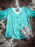 Turquoise Herd V - Neck Top - Apparel - Sterling Kreek - Bronco Western Supply Co.