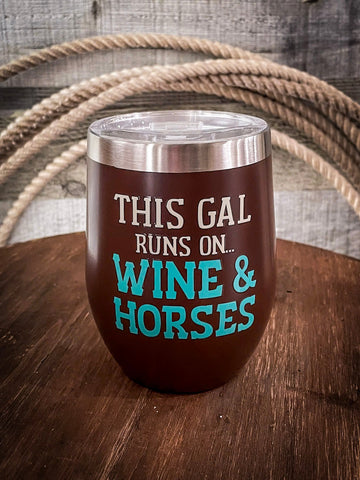 Wine Tumbler - Wine & Horses - Gift Items - Primitives by Kathy - Bronco Western Supply Co.